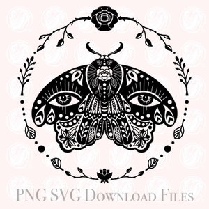 Witch spiritual Boho moth butterfly SVG JPG download files for cricut witchy mystical magical clipart art third eye printable