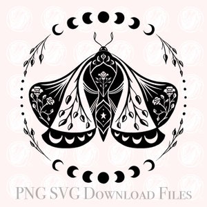 Papillon Bohème SVG PNG à Télécharger, Clipart Sorcière Mystique, Fichier Cricut Mite Fleurie, Art Occulte Magique Imprimable