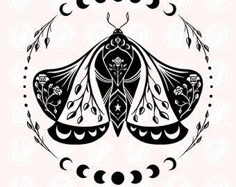 Boho Moth SVG, Witchy Rose Butterfly Clipart (Digital Download)