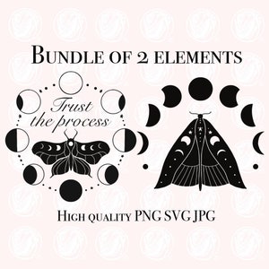 Zaufaj procesowi Pakiet boho księżyc i motyl svg ćma svg png pliki do pobrania dla cricut fazy księżyca czarownica magiczna sztuka clipart