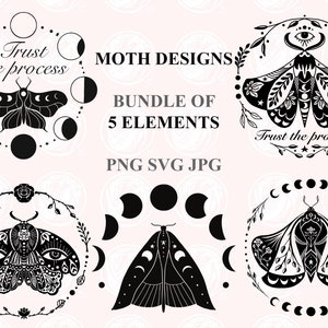 Confíe en el proceso Magical Witchy Butterfly SVG PNG Bundle - Fases de la Luna Celestial, Polilla Descarga Instantánea de Archivos Digitales para Cricut, Impresión