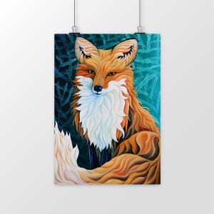 Stampa artistica di volpe di lusso – Elegante decorazione artistica della fauna selvatica – Vibrante arte murale ispirata alla natura