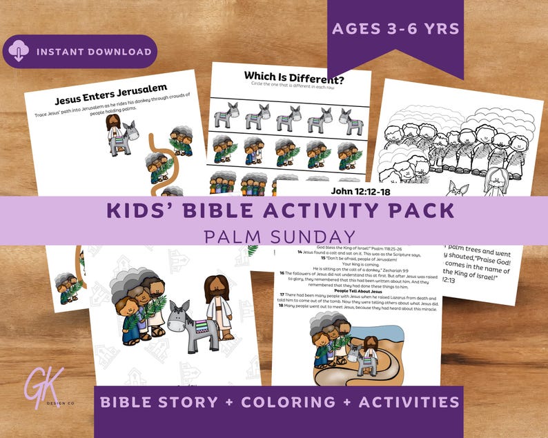 Palm Sunday Kids Bible Activity Pack, Jesus Enters Jerusalem Bible ...