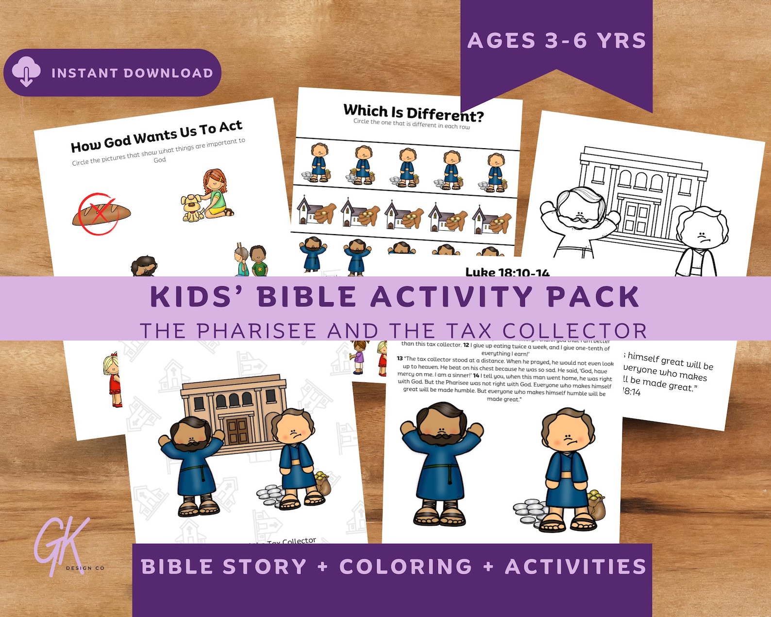 The Tax Collector and the Pharisee Kids Bible Activity Pack, Preschool ...