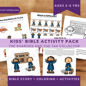The Tax Collector and the Pharisee Kids Bible Activity Pack, Preschool Sunday School Lesson, Christian Homeschool Printable