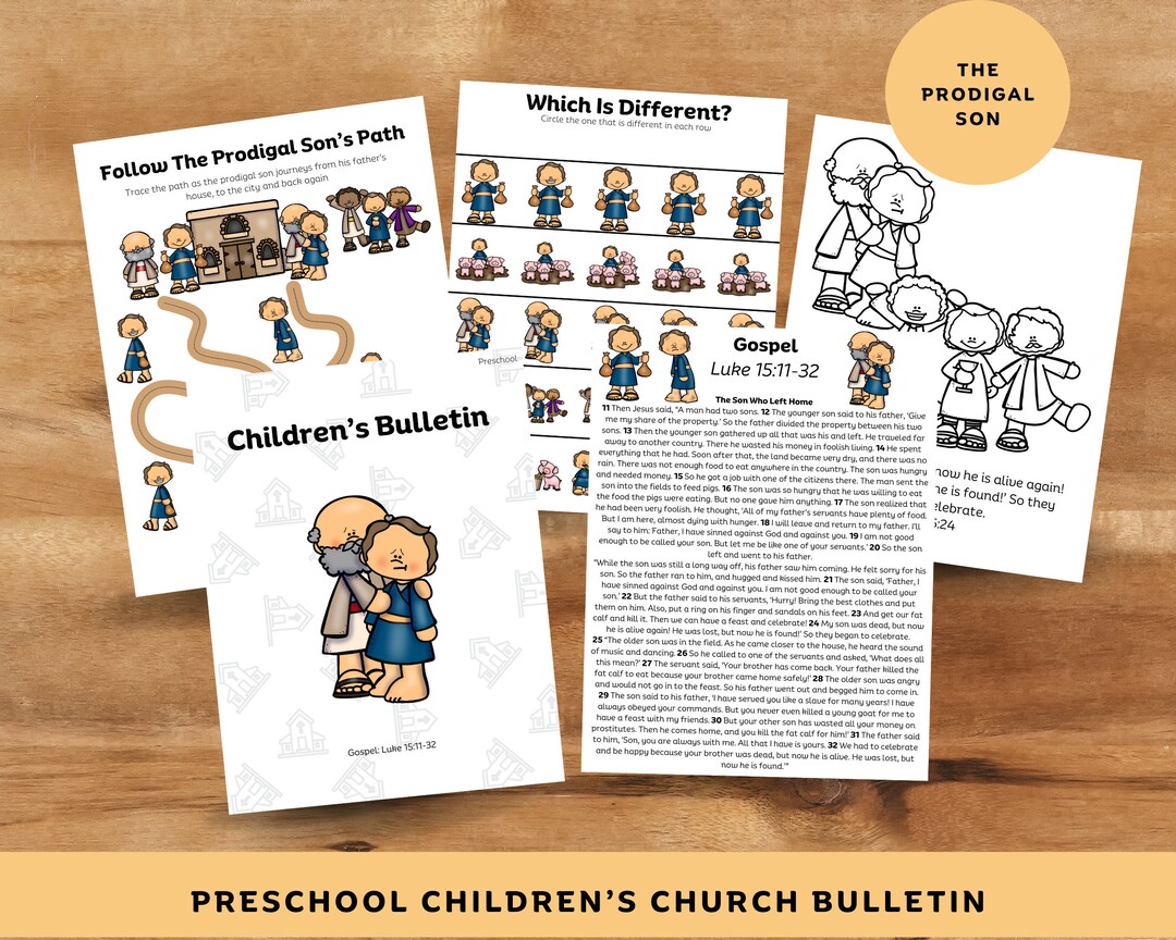 Luke 15: 11-32 the Prodigal Son Preschool Children's Church Bulletin - Etsy