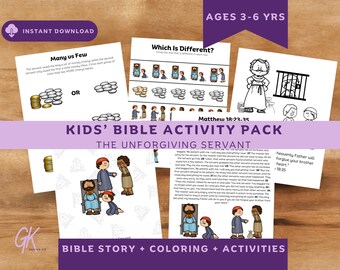 The Unforgiving Servant Kids Bible Activity Pack, Preschool Sunday School Lesson, Christian Homeschool Printable