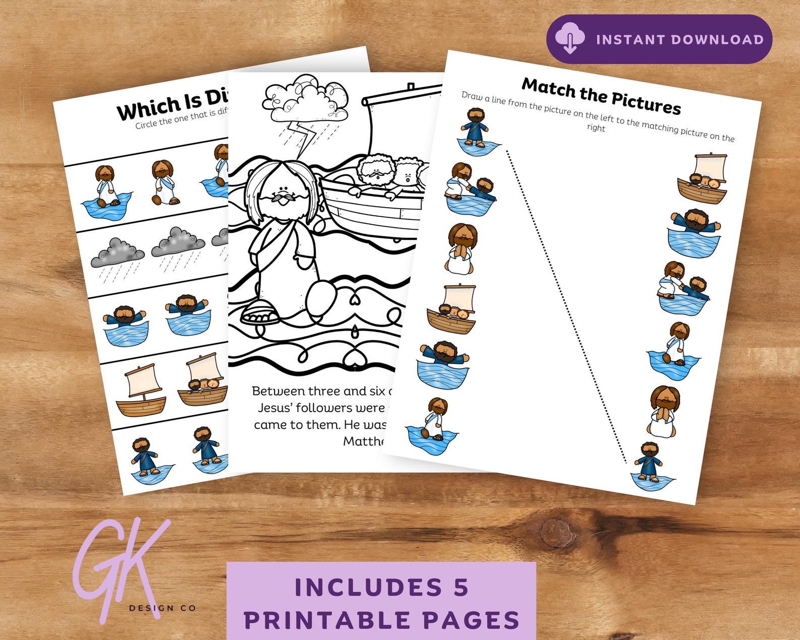 Jesus Walks on Water Kids Bible Activity Pack, Preschool Sunday School ...