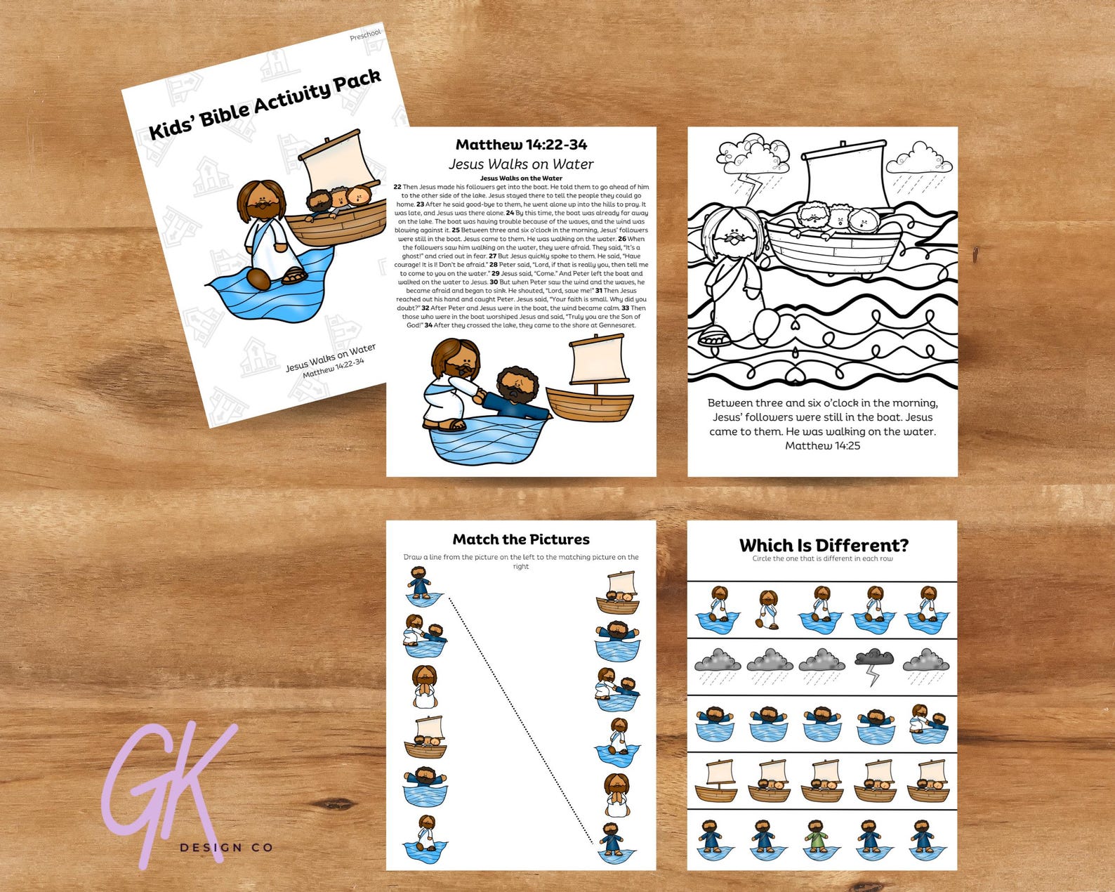 Jesus Walks on Water Kids Bible Activity Pack, Preschool Sunday School ...
