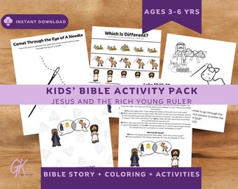 Jesus and the Rich Young Ruler Kids Bible Activity Pack, Preschool Sunday School Lesson, Christian Homeschool Printable