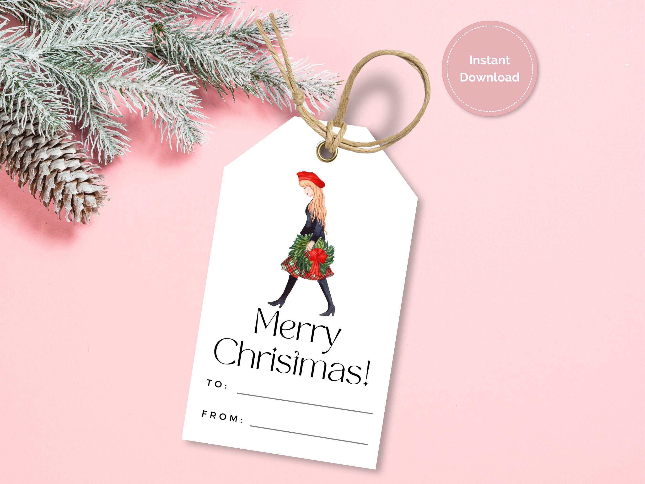 Printable Christmas Gift Tags Watercolor Christmas Girl - Etsy