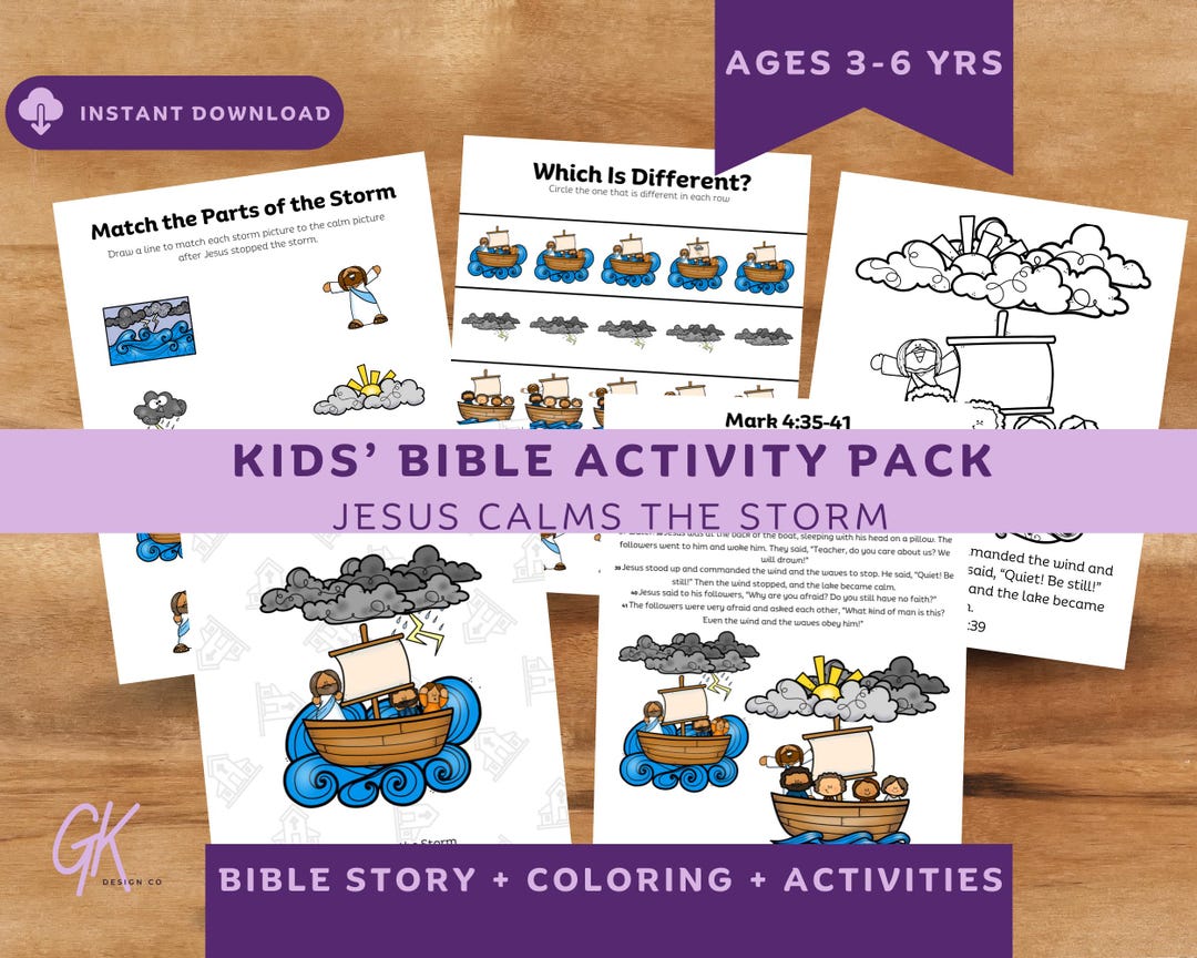 Jesus Calms the Storm Kids Bible Activity Pack, Preschool Sunday School ...