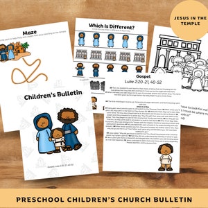 Lukas 2:20-21, 40-52 Jesus in der Tempel Bulletin Vorschulkinder