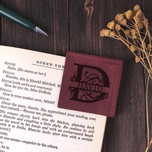 Engraved Leather Corner Bookmark: Personalized Bookworm Gift