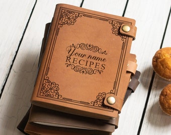 Tu nombre recetas, diario de recetas personalizado, recetario personalizado, diario de recetas de cuero, diario de cocina, libro de cocina personalizado