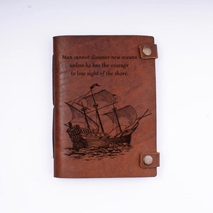 Ship journal, travel journal, genuine leather diary, personalized journal, leather sketchbook, customized notebook