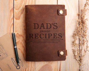 Dad's awesome recipes, Father's Day recipe journal, Father recipe book, leather recipes journal, cooking journal, personalized cookbook