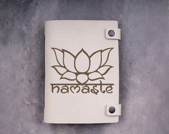 Namaste Leather Journal: Lotus Yoga Notebook, Personalized
