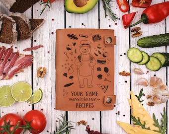 Gepersonaliseerde leren receptenboek: A5 gepersonaliseerd kookboekdagboek