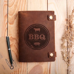 Personalized Leather BBQ Recipe Journal: Father&#39;s Day Cookbook