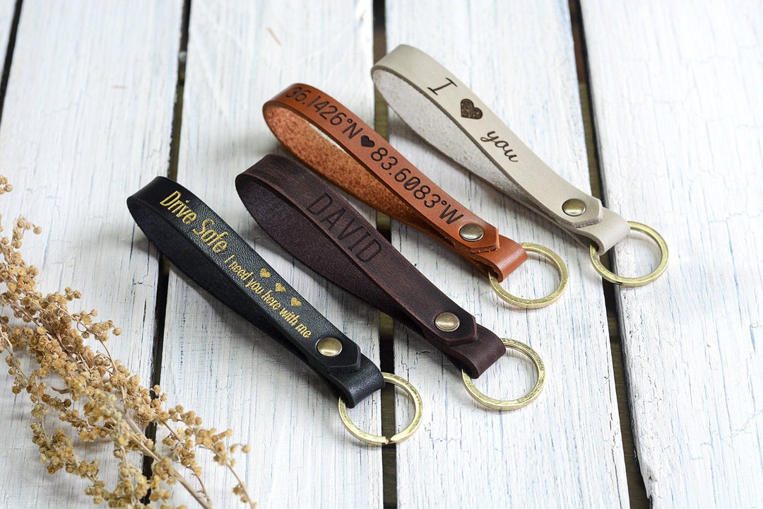 Personalized Leather Keychain: Engraved Keyring, Custom Key Holder - Etsy