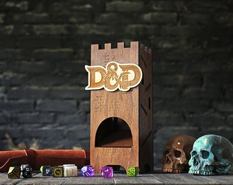 Torre de dados de madera personalizada para juegos de mesa de D&D