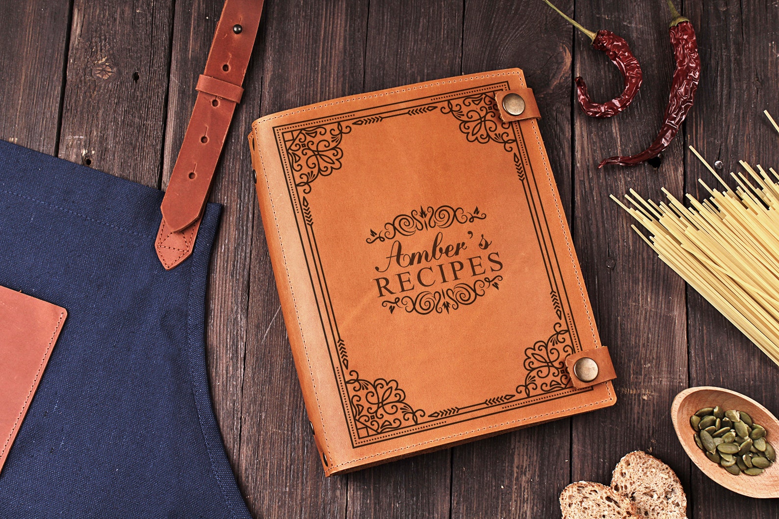 Personalized Binder Recipe Book Leather Binder Rings Cooking Etsy