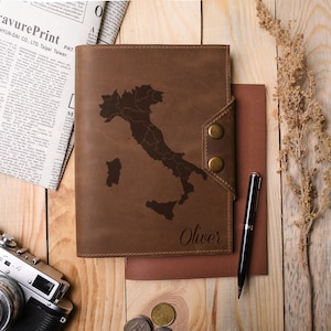 Italia-dagboek, Italiaans kaartdagboek, echt lederen dagboek, reisdagboek, hervulbaar notitieboekje,