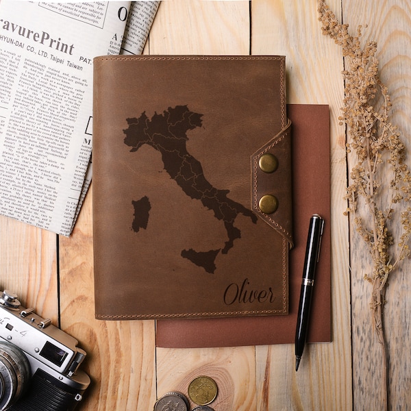 Italia journal, Italian map journal, Genuine leather journal, Travel journal, Refillable notebook,