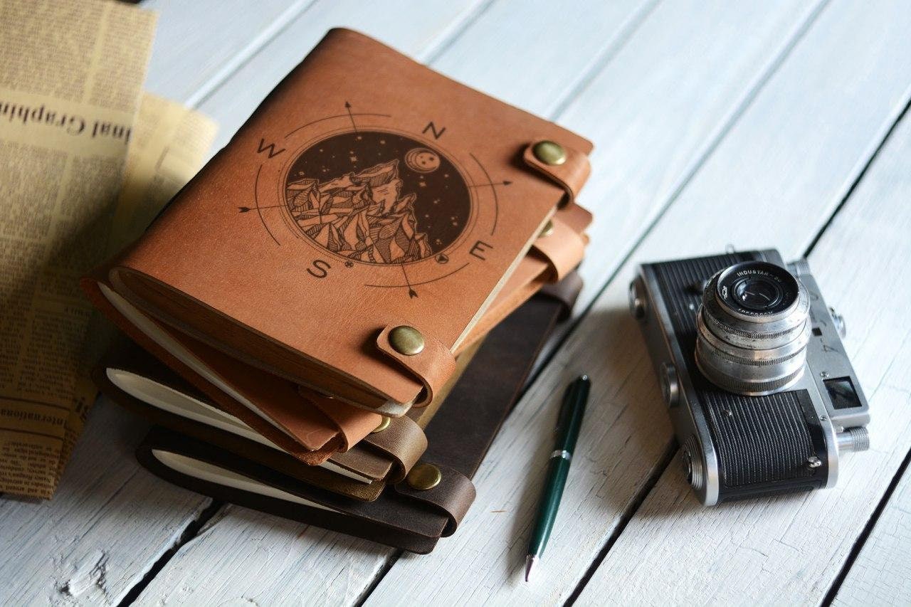 leather travel journal compass