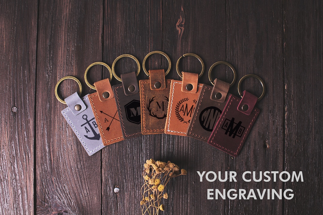 Monogrammed Leather Keychain: Personalized Engraved Key Fob - Etsy