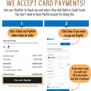 May include: A screenshot of a website showing two ways to pay for an order. The first option is to click "Check out PayPal" and the second option is to pay with a credit card. The total cost of the order is $83.00.