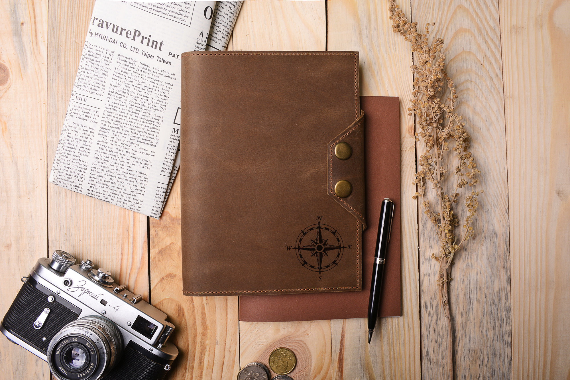 Compass journal, Genuine leather journal, Travel journal, Refillable notebook,  Gift for him, Journal for men, mens journal, journal for him