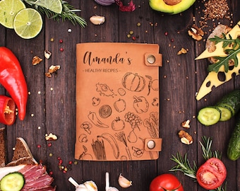 Libro de recetas de cuero personalizado: Cuaderno de recetas en blanco tamaño A5, 180 páginas.