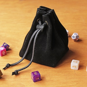 Black Leather Dice Bag: RPG D&D, Holds 100 Dice