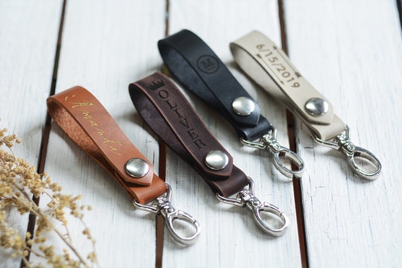 Custom Leather Keychain, Leather Key Fob, Personalized Keychain