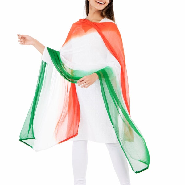 Tri Color Tiranga Chiffon  Dupatta, Indian Flag Colors Dupatta