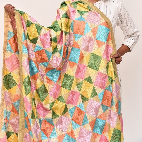 Phulkari scarf/phulkari dupatta/chiffon scarf/scarf/multicolored scarf/dupatta/embroidered scarf/dupatta