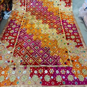 Phulkari with REAL MIRROR & BELLS/phulkari dupatta/chiffon scarf/scarf/multicolored scarf/dupatta/embroidered scarf/dupatta