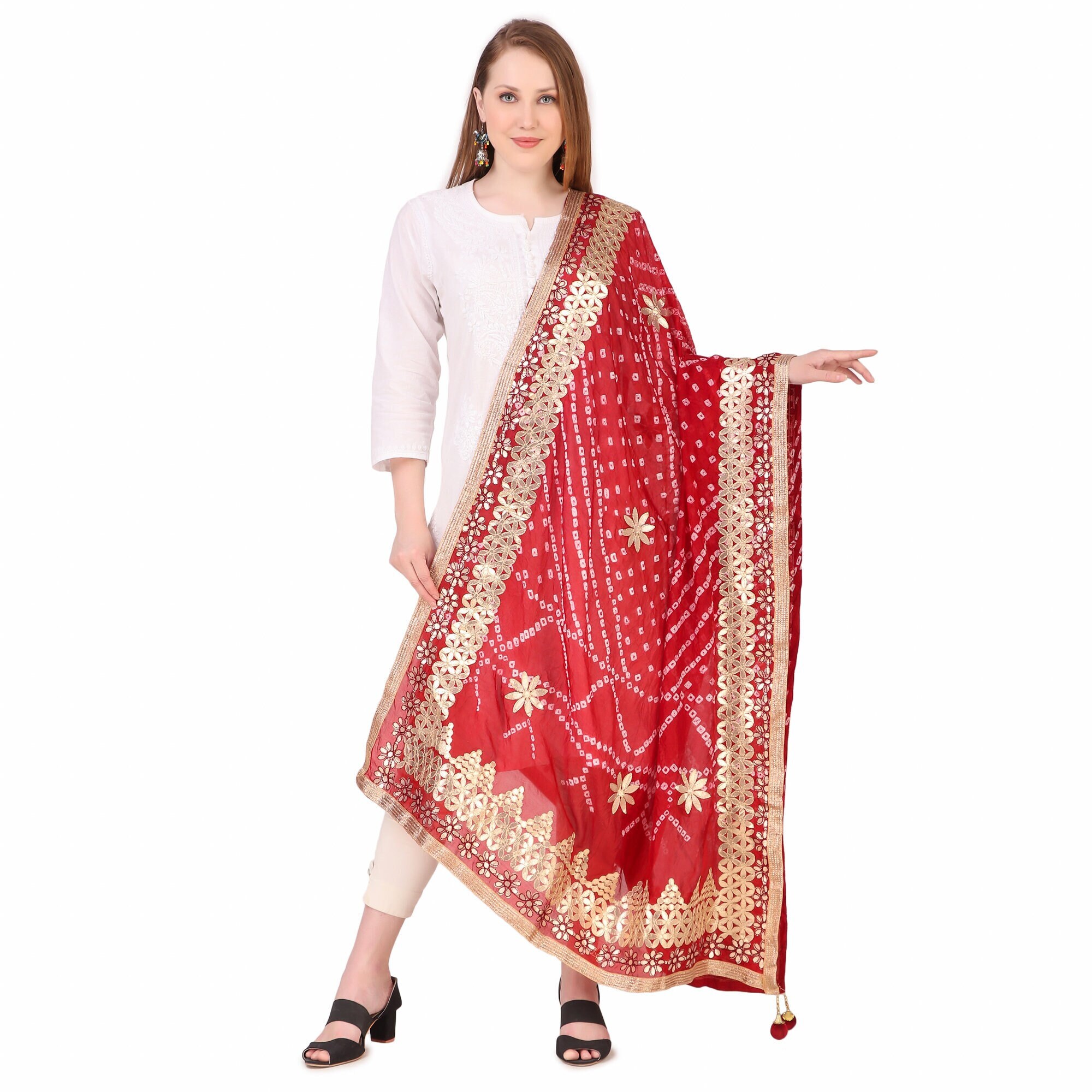 Red gota cheap patti suit
