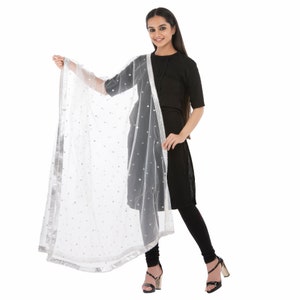 Net Moti Border Embellished Dyeable Dupatta, Wedding Dupatta, Lehanga Dupatta, Party Wear Dupatta