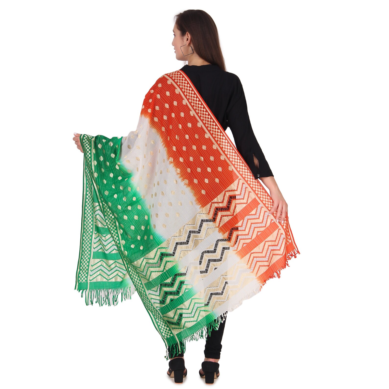 YOZLY Tiranga Dupatta Chunni In Seta Di Cotone 2,25 Mt - Bandiera Indiana Tricolore Per Donna E Ragazza - Perfetta Per Festa Della Repubblica E Indipendenza - 5