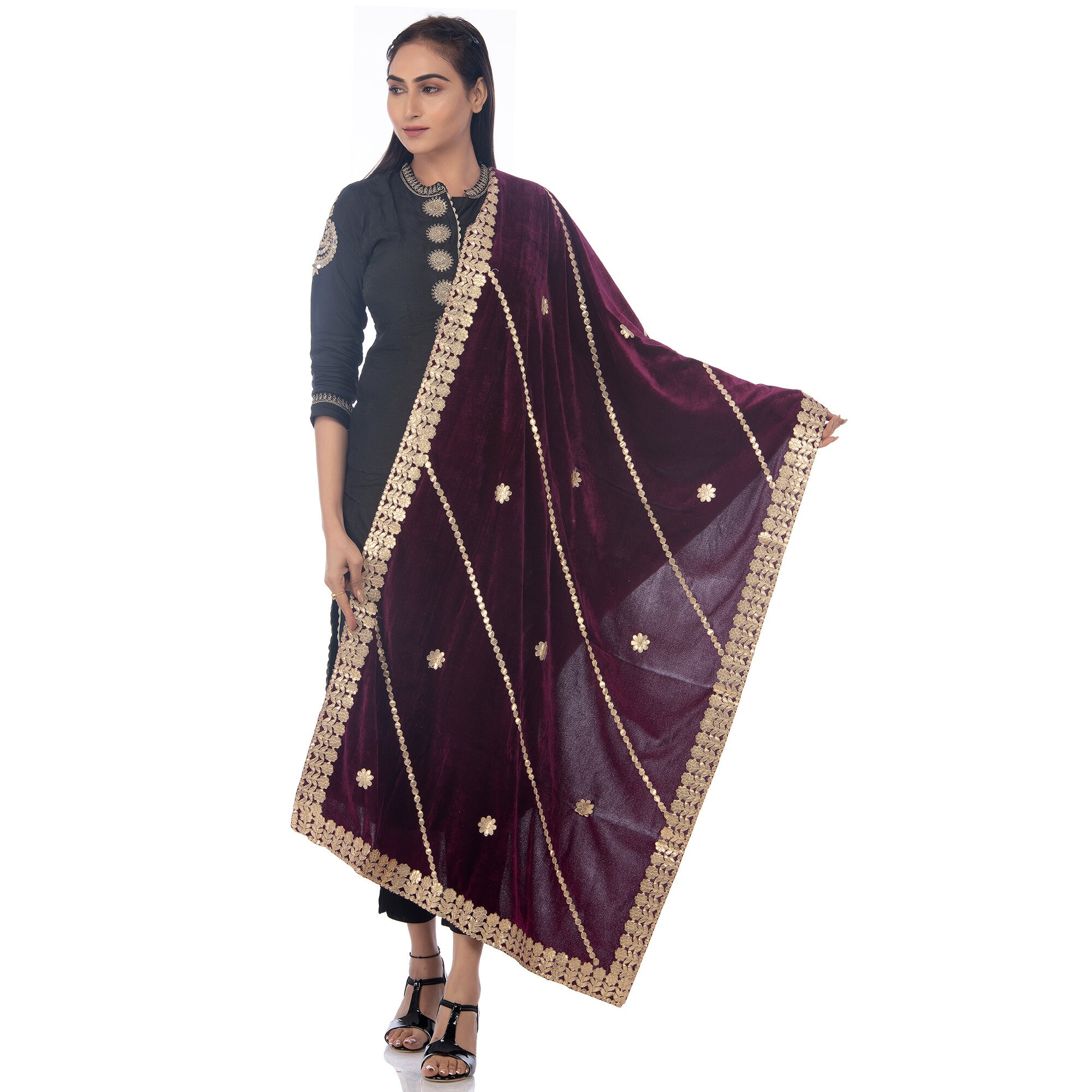 gota patti velvet shawl