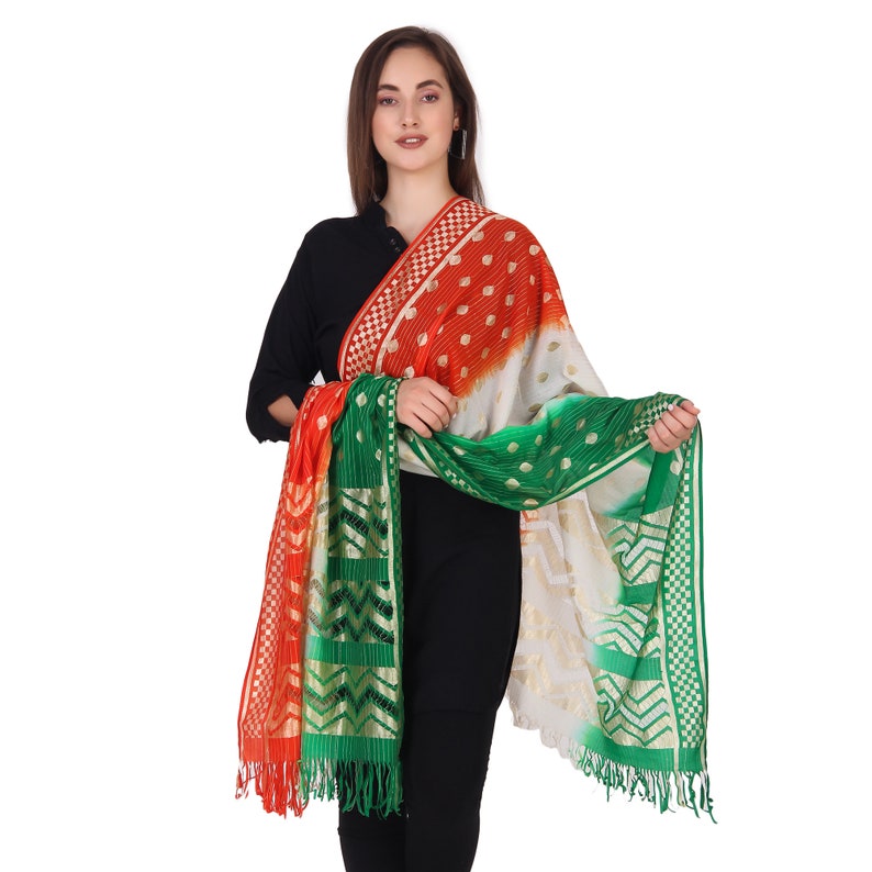 Tri Color Tiranga Cotton Slub Dupatta, Indian Flag Colors Dupatta Etsy