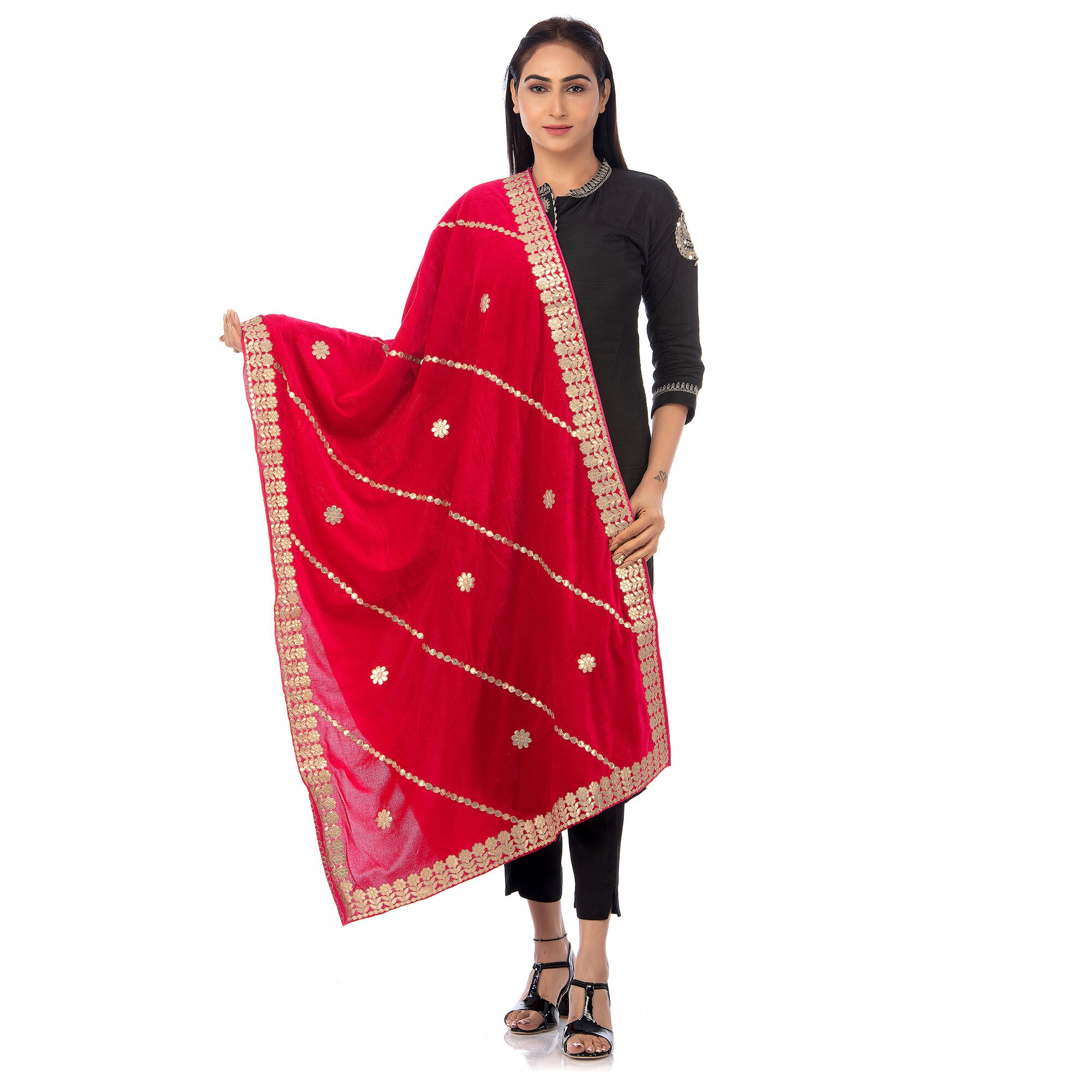 gota patti velvet shawl