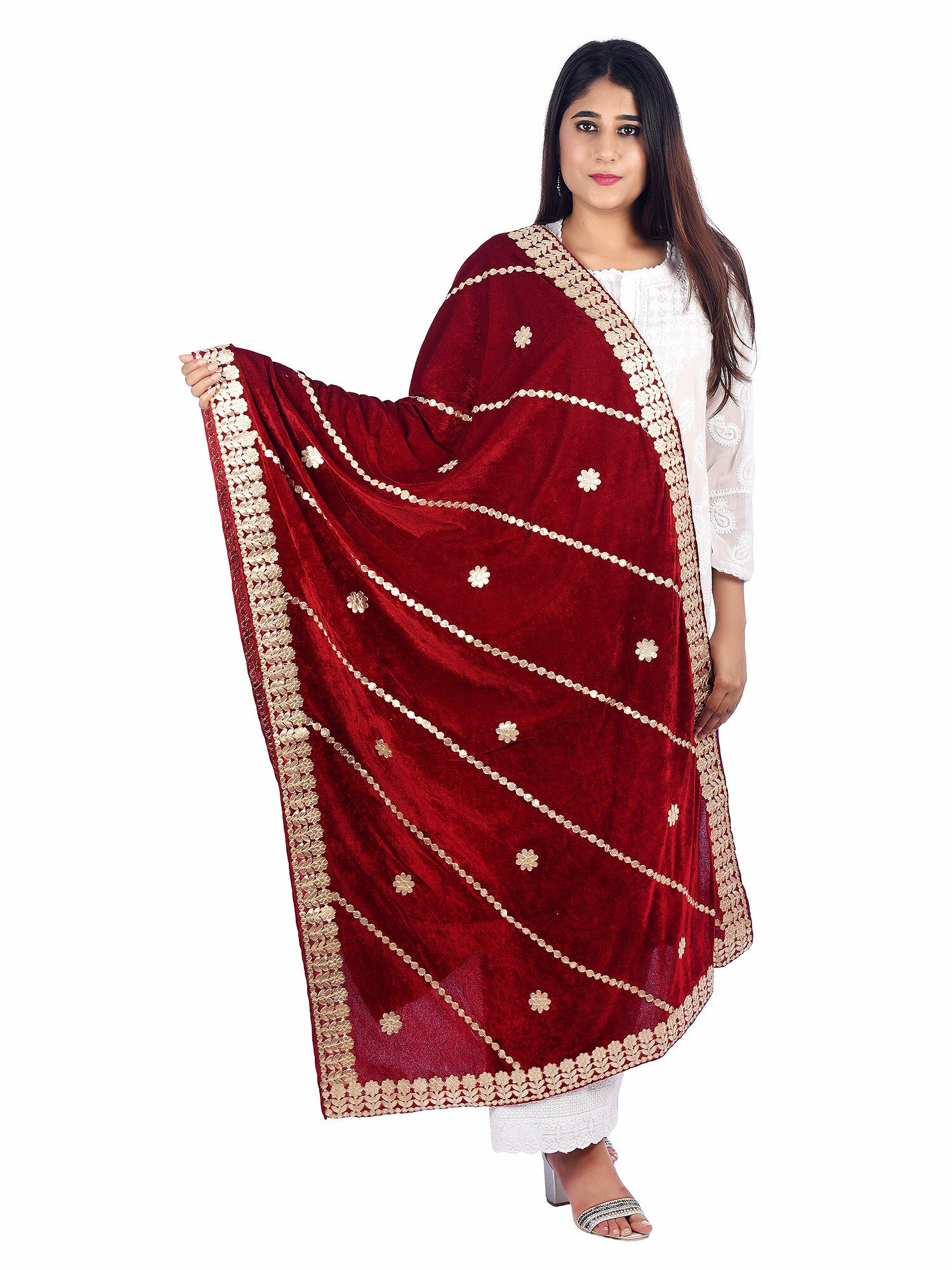 gota patti velvet shawl