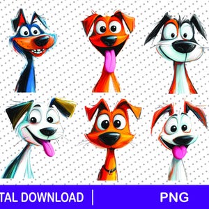 6 adorables perros locos, imágenes prediseñadas, PNG, archivos descargables, diario basura, scrapbooking, creación de tarjetas, imágenes digitales, imágenes prediseñadas, perro peculiar, paquete, mascotas