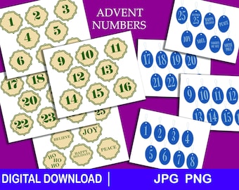 Junk Journal Advent, Printable Advent Numbers, Numbers, Scrapbooking Sheet, Digital Download, Clipart, Advent Calendar, Advent, Christmas