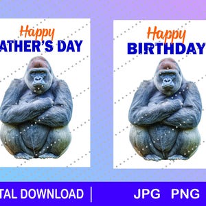 Gorilla Vaderdagkaart clipart downloaden, png, jpg, afdrukbaar, leuke vaderdag, fijne vaderdag, cadeau vader, Gorilla verjaardagskaart