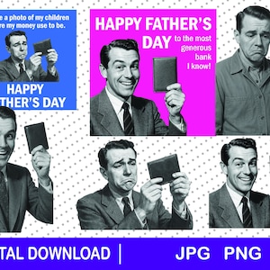 Descarga de clipart del Día del Padre, PNG, JPG, Cumpleaños, imprimible, Tarjeta divertida del Día del Padre, Feliz Día del Padre, regalo para papá, billetera